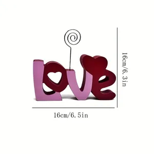 Ornamento da tavolo LOVE in legno con clip per foto, decorazione San Valentino, 16x16cm