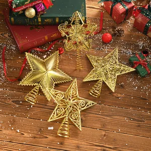 Elegant golden Christmas tree topper stars in various hollow and solid festive designs.