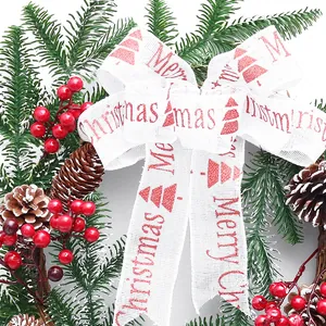 50cm Christmas wreath with PE pine needles red berries and burlap Merry Christmas bow