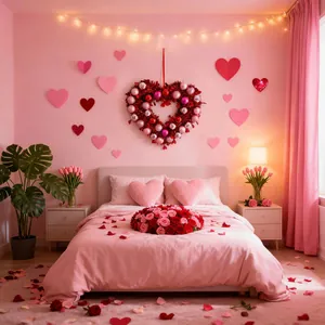 Décoration de chambre romantique avec couronne en forme de cœur rose pour la Saint-Valentin