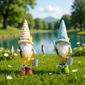 Fisherman Gnome Faceless Doll Plush Toy Fishing Theme Gnome Ornament With Rod Bucket Fish For Home Decor Gift