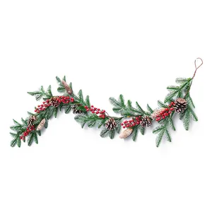 1.5m Nordic PE Christmas garland with pine cones and red berries on white background