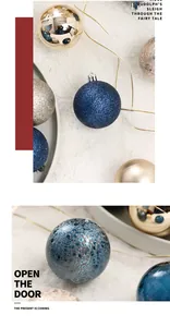 Detail of festive painted Christmas tree ornaments with glitter and metallic finishes.