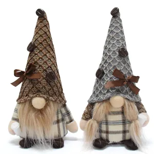 Gnomo de Café Hecho a Mano Muñeca sin Rostro Peluche Rudolf Figurita Adornos de Navidad Sombrero de Cuadros Gnomo Decoración para Hogar