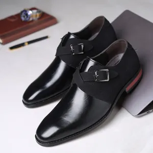 Men's fashion patchwork leather monk strap dress shoes in office setting