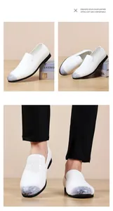Detailed macro view of white woven slip-on loafers for men with grey gradient toe