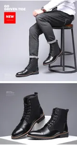 Detail view of men's black leather lace-up martin boots with a sleek urban design