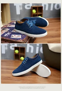 Blue suede men's sneakers shown from side and sole views in lifestyle setting
