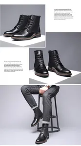 Detailed view of black men's Martin boots with leather and suede splicing design
