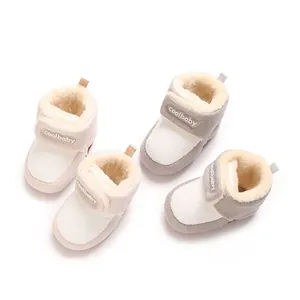 Säugling Winter Warm Stiefel Baby Weiche Sohle Prewalker Schuhe Dicke Vlies Gefüttert Klettverschluss Patchwork Baumwolle Baby Stiefel