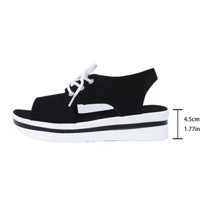 Side view showing the 4.5cm platform heel height of this black lace-up sandal
