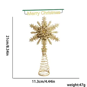 Glitzernde goldene Schneeflocke Weihnachtsbaumspitze mit Federbasis Deko