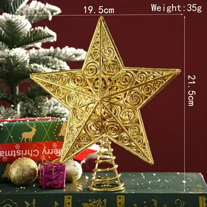 Elegant golden hollow five-pointed star Christmas tree topper for festive holiday decor