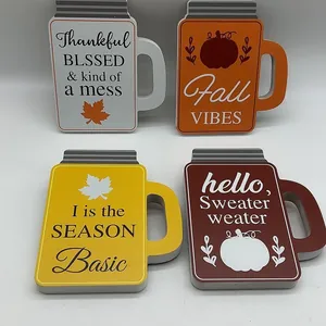 Lot de 4 plaques en bois en forme de tasse avec citations d'automne pour la table