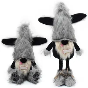 Cute dog-themed plush gnomes with bone accessory for home decoration