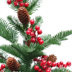 Künstlicher Weihnachts-Zweig 42cm mit Kiefernzapfen, roten Beeren und Schneeeffekt