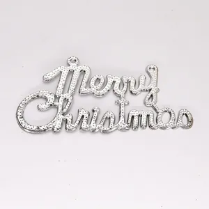 Silver electroplated Merry Christmas hanging ornament for Christmas tree decor