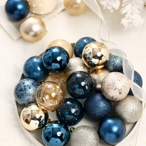 Set of 12 blue and gold Christmas baubles with varied textures for tree decoration