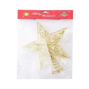 Elegant gold electroplated hollow Christmas tree star topper in its retail packaging