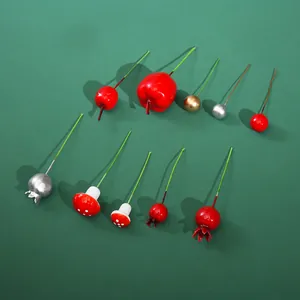 Mini Christmas Simulation Berry Pomegranate Mushroom Apple Cake Toppers DIY Gift Box Accessories Xmas Decorative Fruit Picks