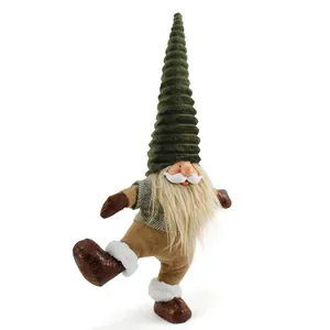 Whimsical standing Christmas gnome figurine with tall spiral green hat and white beard