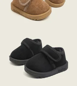 Detail of warm plush-lined winter snow boots for toddlers with hook and loop closure