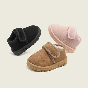 Infant Toddler Winter Snow Boots Cow Suede Warm Plus Velvet Thickened Anti Slip Soft Sole Outdoor Walking Shoes For Kids Boys Girls