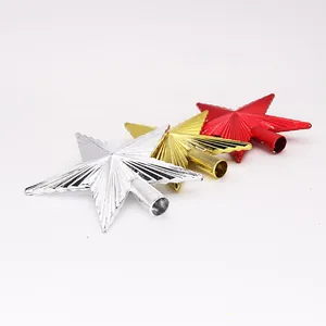 Set of three shiny metallic Christmas tree star toppers in silver, gold, and red colors