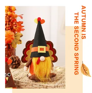 Festive turkey gnome doll detail for Thanksgiving and Autumn party home decorations.