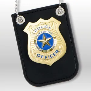 Kids toy metal police badge with black PU leather holder for Halloween role play