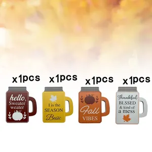 Lot de 4 enseignes de table en bois en forme de tasse sur le thème de l'automne