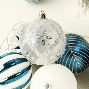 Elegant blue white and silver Christmas ball ornaments set for holiday tree decoration