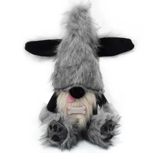 Cute grey dog gnome plush toy with long ears and bone decoration for home decor
