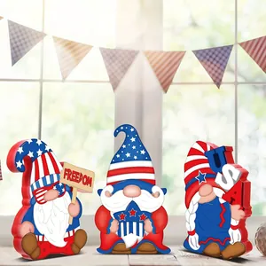 Independence Day faceless gnomes with stars and stripes wooden tabletop decor