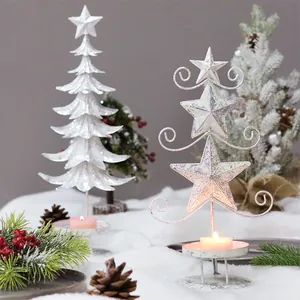 Nordic Style Christmas Iron Candlestick Star Tree Shape Desktop Candle Holder For Hotel Restaurant Home Holiday Decoration