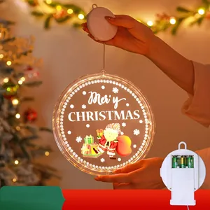 Lampe suspendue LED de Noël ronde avec Père Noël et détail du compartiment pile