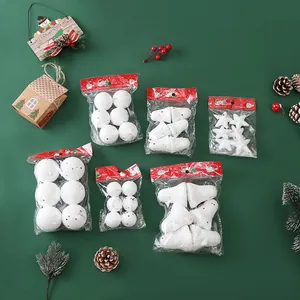 White Foam Glitter Christmas Ornaments Set Star Ball Bell Shape Hanging Pendants For Xmas Tree Home Holiday Party Decoration Festive Decor