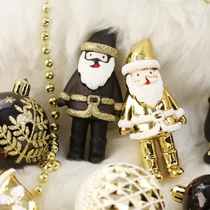 Kit de décorations de Noël noir et or avec figurines de Père Noël pour sapin de fête