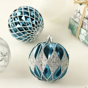 Elegant blue and silver glitter Christmas ornament balls for holiday tree decoration