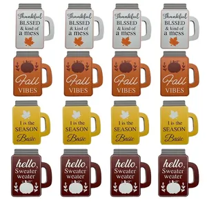 Lot de 16 décorations automnales en bois en forme de mug avec citations festives