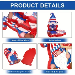 Set of four detailed views showing Independence Day wooden gnome tabletop decor with USA theme