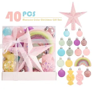Macaron Color Christmas Ball Ornaments Set Plastic Colorful Hanging Decorations For Christmas Tree Party Home Holiday Decor