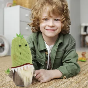 Adorabile gnomo dinosauro verde fatto a mano, bambola senza volto per il decoro