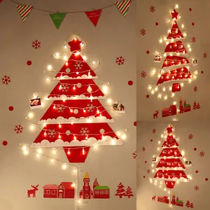 Albero di Natale da parete in feltro rosso fai-da-te con luci LED per decorazione