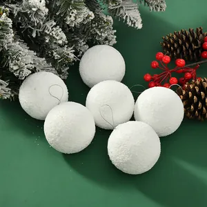 Set of 6 white foam snowballs with snow texture for Christmas tree hanging decor