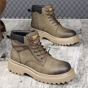 Bottines Martin en cuir marron vintage avec semelle plateforme pour l'hiver