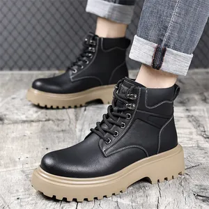 Bottes de travail Martin noires pour hommes avec semelles épaisses kaki
