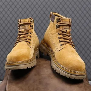 Herren Retro Martin Boots Schweinsspaltleder High Top Work Boots Winter Outdoor Rutschfeste Schneestiefel Gelbe Mode Freizeit Schuhe