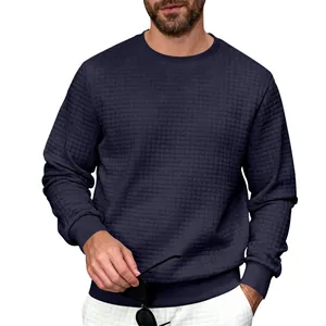 Men's Crewneck Sweatshirt Acrylic Knitted Grid Texture Long Sleeve Waffle Retro Casual Sporty Top Spring Autumn Pullover