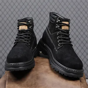 Herren Retro Martin Boots aus schwarzem Wildleder hohe Outdoor-Arbeitsstiefel Gummisohle